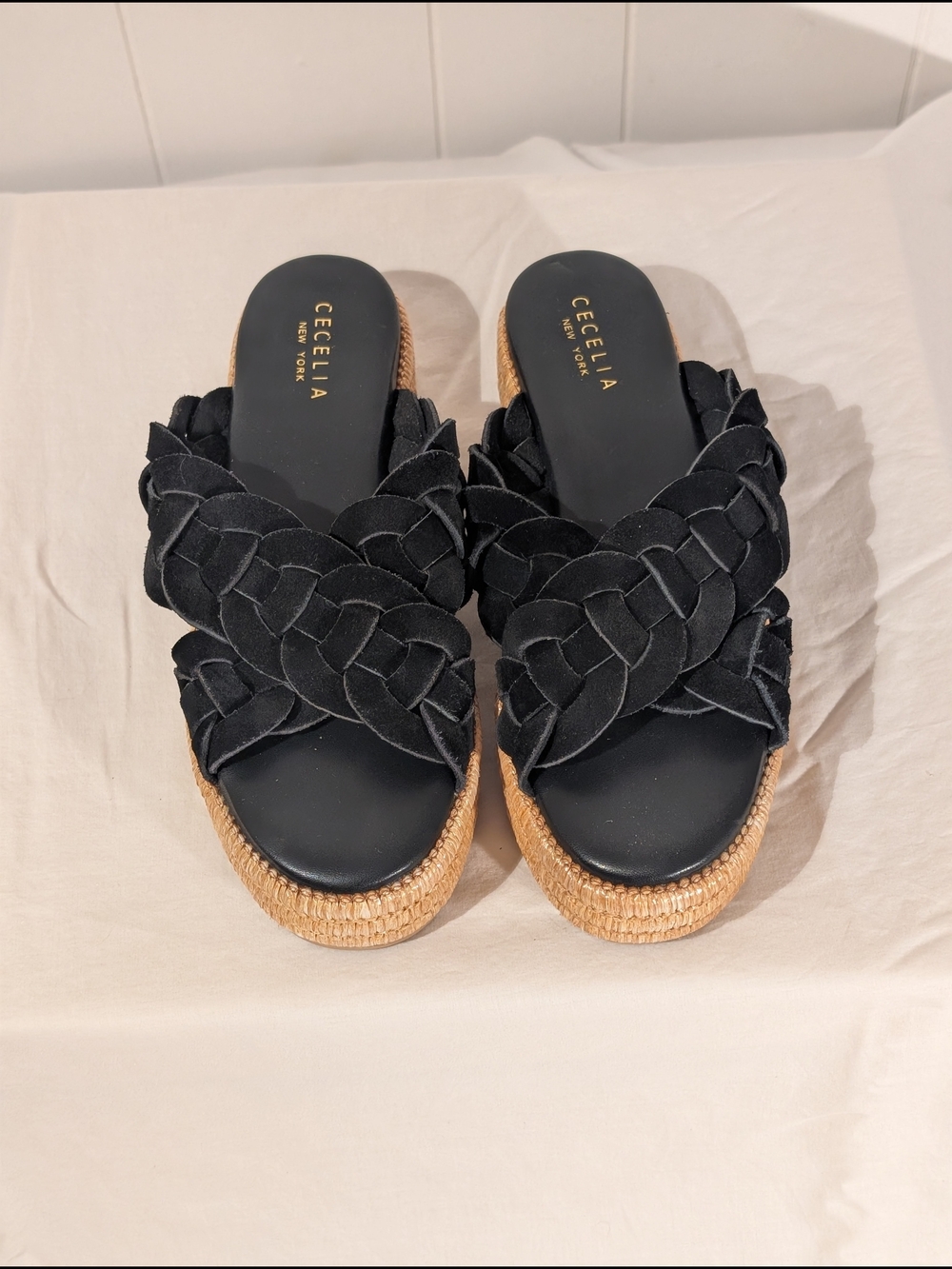 CECELIA NEW YORK Black Braided Espadrille Slide Sandals